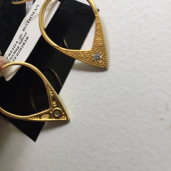 New 14K Gold Plated Drop Hoop Earrings Sterling Silver Diamond Fancy Formal - Picture 4 of 7